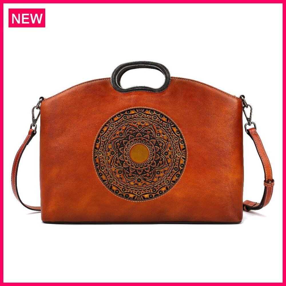 Large Genuine Leather Crossbody Satchel Bag with Adjustable Strap